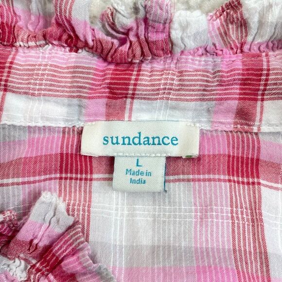 Sundance Janis Pink Plaid Ruffle 3/4 Sleeve Blouse - Picture 4 of 8